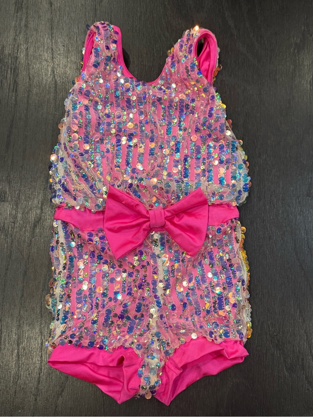 Weissman Hot Pink Sequin Dance Leotard with Bow Accent Girl 6/6X